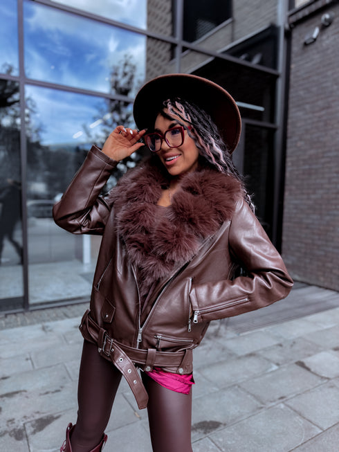 Choco jacket with brown fur "LUX FUR" FL47